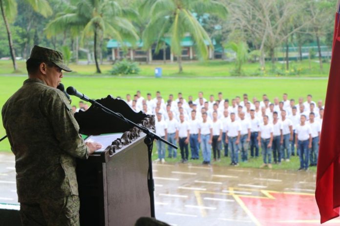 Major General Eric Vinoya “Please accept my heartfelt gratitude for accepting the challenge and for answering the call of soldiery wherein many people are intimidated because of the risks that come with this noble profession,” Major General Eric Vinoya, commander of the Philippine Army’s 3rd Infantry Division, tells 279 candidate soldiers in Camp Peralta, Jamindan, Capiz on Feb. 11 during the candidates’ oathtaking. PHILIPPINE ARMY PHOTO