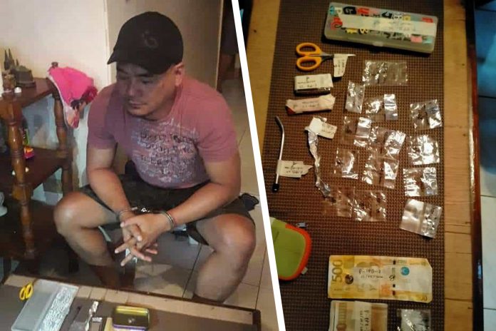 Patricio Pelaez Drug suspect Patricio Pelaez sits handcuffed after he was arrested in an entrapment operation in Barangay Inzo Arnaldo, Roxas City, Capiz. GLENN BEUP/PN