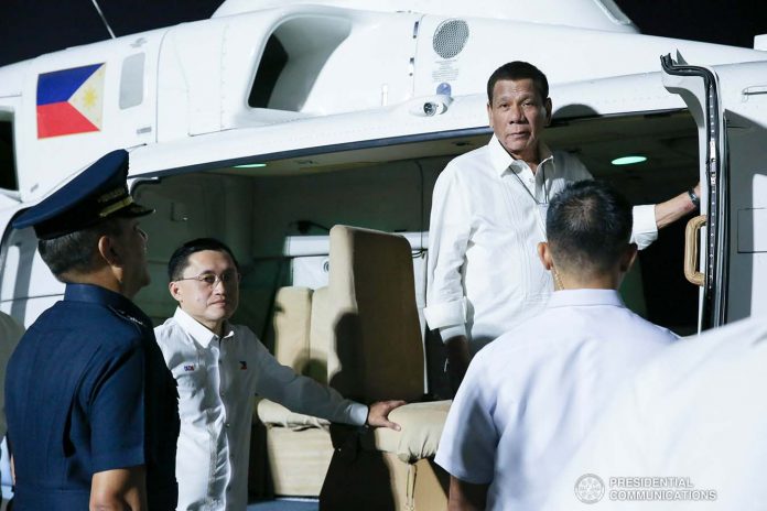 President Rodrigo Duterte President Rodrigo Roa Duterte prepares to board a helicopter after gracing the inauguration of the Sangley Airport Development Project in Cavite City on February 15, 2020. PCOO