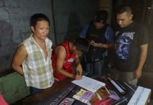 Man falls in buy-bust An antidrug officer inspects the items seized from drug suspect Sebastian Lo during an entrapment operation in Barangay 27, Bacolod City on Feb. 6. POLICE STATION 4/BCPO