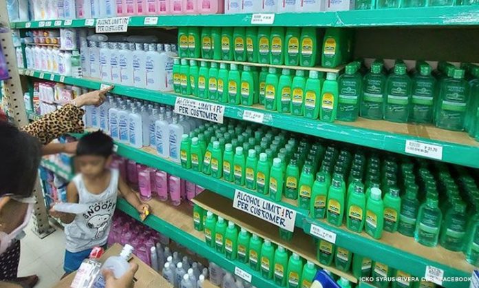 Disinfectants The Department of Trade and Industry in a statement said retailers were encouraged to “strictly implement a ‘two bottles per transaction policy’” for alcohol, hand sanitizers and other basic disinfectants. PHOTO COURTESY OF ICKO CYRUS RIVERA