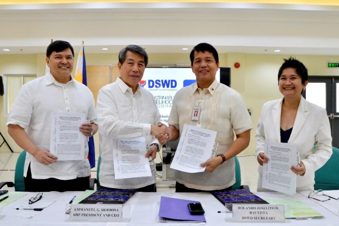 DBP-DSWD alliance on livelihood assistance Photo shows DSWD Secretary Rolando Joselito D. Bautista (third from left) and DBP President and Chief Executive Officer Emmanuel G. Herbosa (second from left) during the signing of the memorandum of understanding at the DSWD Head Office in Quezon City. Also present were (left) DBP Executive Vice President Jose Gabino L. Dimayuga and DSWD Assistant Secretary for Specialized Programs Rhea B. Peñaflor (right).