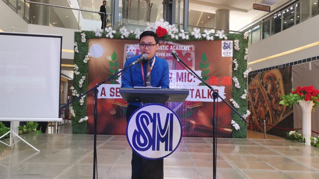 Esperval Cazhar H. Cadiao, Grade 11 English facilitator and event organizer gives his welcome remarks