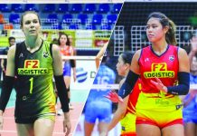 F2 Logistics’ Lindsay Stalzer and Filipina-Hawaiian Kalei Mau serve as the spotlights of the team’s victory against PLDT Home Fibr Power Hitters during their 2020 Philippine Super Liga Grand Prix showdown on March 2. FOX SPORTS PHILIPPINES