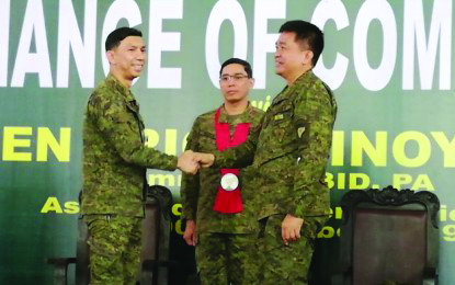 Major General Eric Vinoya Philippine Army 3rd Infantry Division commander Major General Eric Vinoya (center) looks on as Brigadier General Benedict Arevalo (left) turns over the command of the division to Colonel Inocencio Pasaporte (right) at the brigade’s headquarters in Murcia, Negros Occidental. PNA FILE PHOTO