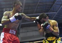 Negrense slugger Aston Palicte (left) only needs a round to finish off Jonathan Francisco in General Santos City over the weekend. With the victory, his boxing card improves to 26 wins, four losses and a draw (22KOs). REALFIGHT PH