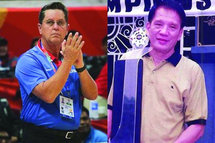 “It is crushing news to me, especially at this time when I cannot pay my respects to him and his family,” says Barangay Ginebra San Miguel Kings coach Tim Cone (left) on the passing of mentor Januario “Aric” del Rosario(right). TIEBREAKER TIMES