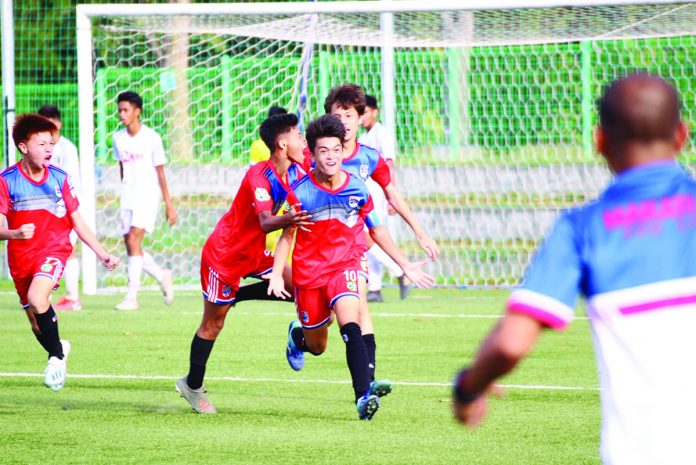 National Capital Region Football Association’s Dominic Tom National Capital Region Football Association’s Dominic Tom celebrates after nailing the go-ahead goal in their finals match against Negros Occidental Football Association in Cavite on Feb. 28. PFF