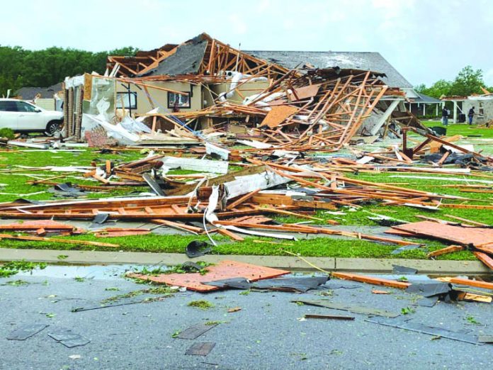 Aftermath of storm damage after tornadoes ripped through southern US states on Easter Sunday This handout photo obtained April 13, 2020 courtesy of the City of Monroe, Louisiana shows the aftermath of storm damage after tornadoes ripped through southern US states on Easter Sunday. THE CITY OF MONROE/AFP / HANDOUT