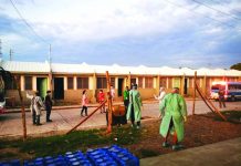 Health care personnel, including police nurses, work at the Provincial Quarantine Facility in Barangay Sto. Niňo, E.B Magalona Negros Occidental. It is where some people who possibly contracted coronavirus disease 2019 undergo mandatory quarantine. NEGROS OCCIDENTAL POLICE PROVINCIAL OFFICE