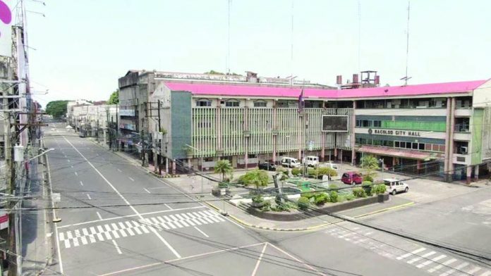 Bacolod City streets Araneta-Luzuriaga are devoid of pedestrians and motorists on May 10 due to lockdown