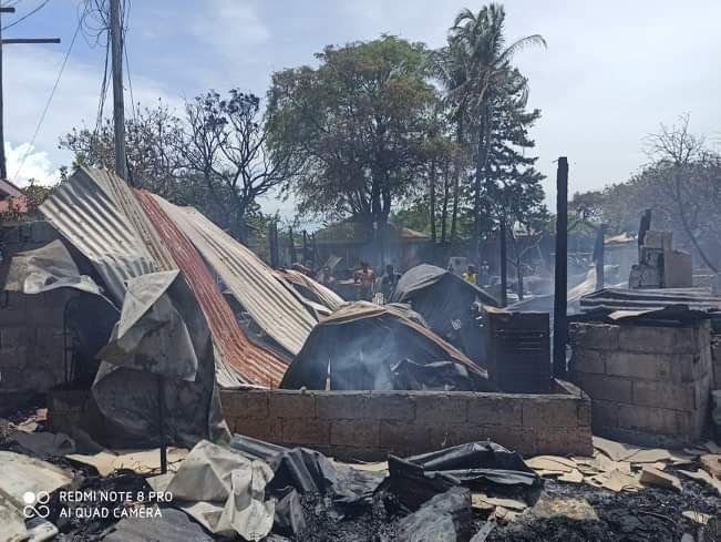 These are what’s left of the 10 houses that fire razed in Barangay Baybay Norte, Miag-ao, Iloilo on May 11, 2020. Fortunately, no one died. Baybay Norte is coastal village. The Miag-ao firefighters got help from the fire stations of nearby towns. No one died or got injured in the fire. PHOTO BY BFP-GUIMBAL