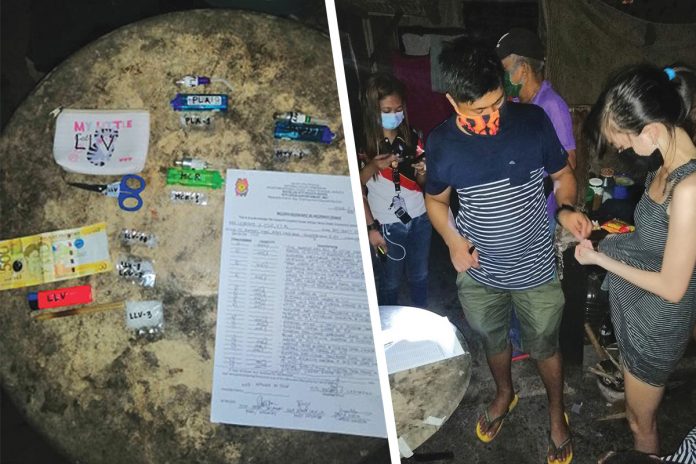 An antidrug officer seizes items from Martina Cordova (right), one of the four drug suspects who were nabbed in an entrapment operation in Barangay Singcang-Airport, Bacolod City on June 2.