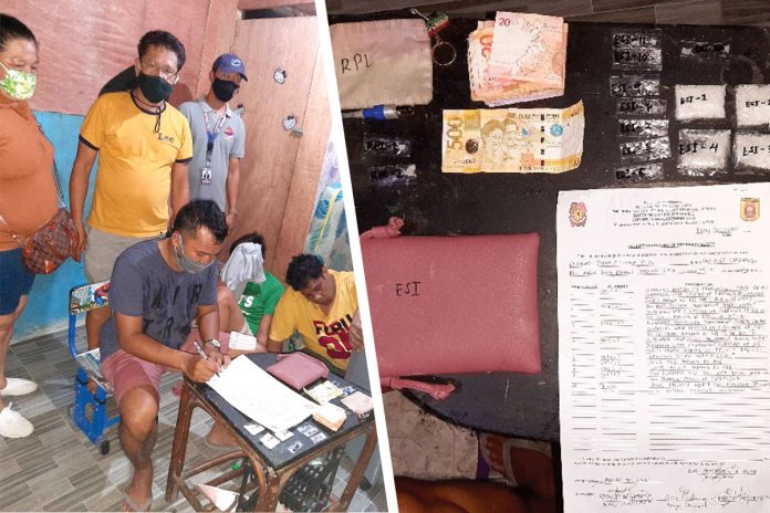 Antidrug officers inspect items seized from Eugene Sotto and Reynaldo Ponteras Jr. who were nabbed in an entrapment operation in Barangay Banago, Bacolod City on May 30.