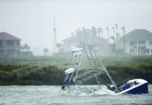 South Texas drenched by cyclone A boat sinks in the Packery Channel during Hurricane “Hanna,” Saturday, July 25, 2020, in North Padre Island, Texas. The Category 1 storm continued to strengthen before reaching Padre Island at 5 p.m. Saturday. AP