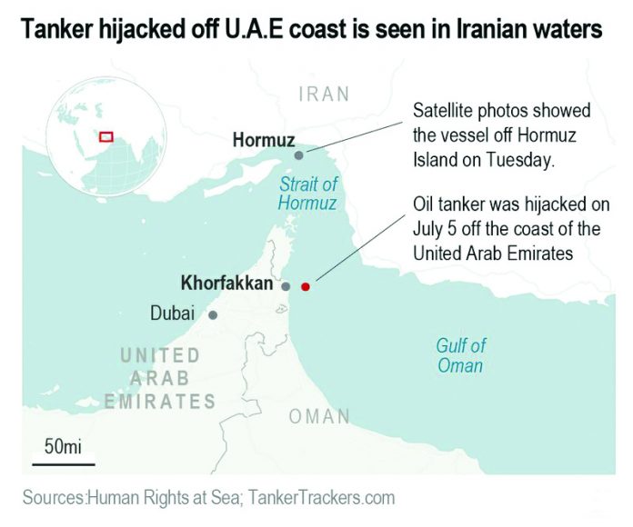 Oil tanker sought by the United States was hijacked on July 5 off the U.A.E. coast. Oil tanker sought by the United States was hijacked on July 5 off the U.A.E. coast. AP