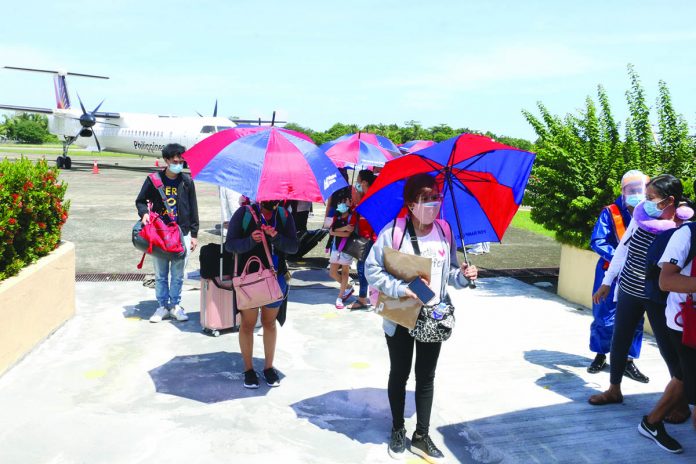 Passengers from Metro Manila disembark at the Antique Airport Passengers from Metro Manila disembark at the Antique Airport in San Jose town last week. Mayor Elmer Untaran said the Sangguniang Bayan has approved the Public Safety and Security Ordinance to ensure the safety of aircraft, passengers and residents at the province's airport. PROVINCE OF ANTIQUE
