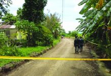 Ex-cop, wife wounded in Dao shooting Police officers investigate the area in Barangay Matagnop, Dao, Capiz where a retired cop and his wife were wounded after they got shot on July 18. BOMBO RADYO ROXAS