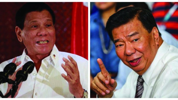 drilon, duterte Senate Minority Leader Franklin Drilon (right) expects President Rodrigo Duterte to announce a clear action plan of the government to save more lives and revive the economy amid the COVID-19 pandemic. ABS-CBN NEWS