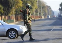 Empty streets in Zimbabwe as security forces thwart protest Armed soldiers patrol a street in Harare, Friday, July, 31, 2020. Zimbabwe's capital, Harare, was deserted yesterday as security agents vigorously enforced the country's lockdown amidst planned protests. AP