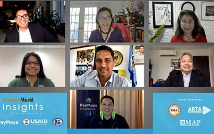 Creating Digital Ecosystems to Jumpstart Local Economies webinar on Aug. 11, 2020 Creating Digital Ecosystems to Jumpstart Local Economies webinar on Aug. 11, 2020 is graced by speakers (from top center) Trade Assistant Secretary Jean Pacheco, National Economic and Development Authority Undersecretary Rose Edillon, Go Negosyo Senior Adviser for Angat Lahat sa Digital Alliance Jopin Romero, Ormoc City Mayor Richard Gomez, USAID E-PESO Program Chief of Party Mamerto Tangonan, and PayMaya Enterprise Head for Public Sector Marvin Santos and moderated by BusinessWorld Digital Platform Editor Santiago Arnaiz. SCREENGRAB FROM WEBINAR