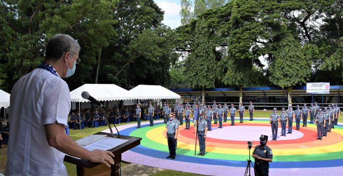 Gov. Eugenio Lacson delivers his message to personnel of the Negros Occidental Police Provincial Office Gov. Eugenio Lacson delivers his message to personnel of the Negros Occidental Police Provincial Office during the 119th Police Service Anniversary rites held at Camp Alfredo M. Montelibano in Bacolod City on Aug. 3. PROVINCIAL GOVERNMENT OF NEGROS OCCIDENTAL