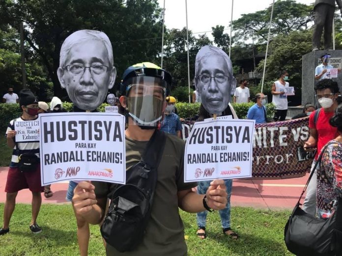 In a rally held at the Commission of Human Rights compound, protesters call for justice for the death of Echanis In a rally held at the Commission of Human Rights compound, protesters call for justice for the death of Echanis, a peace consultant of the National Democratic Front of the Philippines. ANAKPAWIS