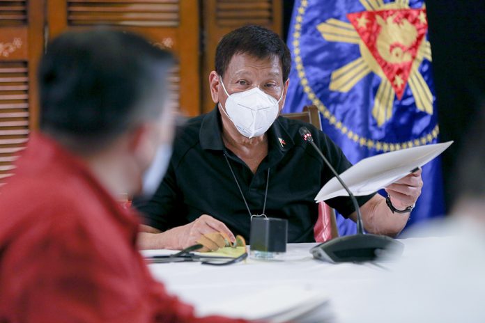 President Rodrigo Duterte gives a public statement after holding a meeting with the Inter-Agency Task Force on Emerging Infectious Diseases in Davao City on Aug. 24, 2020 President Rodrigo Duterte gives a public statement after holding a meeting with the Inter-Agency Task Force on Emerging Infectious Diseases in Davao City on Aug. 24, 2020. PCOO