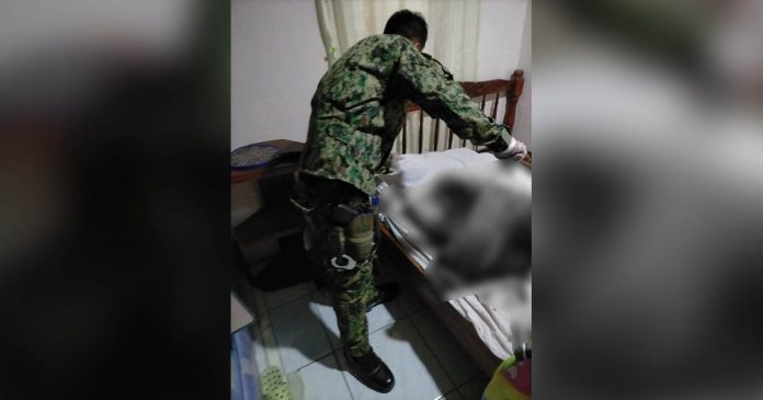 Teacher found dead at home A police officer inspects the blood-soaked bed where elementary teacher Cecelia Adorador was killed. She was alone in her house in Purok 10, Barangay Aguisan, Himamaylan City, Negros Occidental, according to police investigators. HIMAMAYLAN CITY POLICE STATION