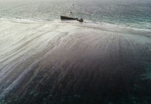 Ship that oozed oil off Mauritius coast splits in two This aerial picture taken on August 16, 2020 shows the MV Wakashio bulk carrier that had run aground and broke into two parts near Blue Bay Marine Park, Mauritius. AFP