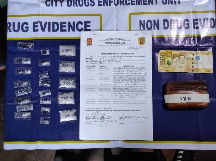 Twenty-one sachets of suspected shabu valued at around P204,000 were seized from a father and son in a buy-bust operation in Barangay 2, Bacolod City Twenty-one sachets of suspected shabu valued at around P204,000 were seized from a father and son in a buy-bust operation in Barangay 2, Bacolod City on Aug. 9. Jose Bonza Sr., 66, and Jose Jr., 38, are facing charges for violation of Republic Act 9165 or the Comprehensive Dangerous Drugs Act of 2002. BACOLOD PULIS