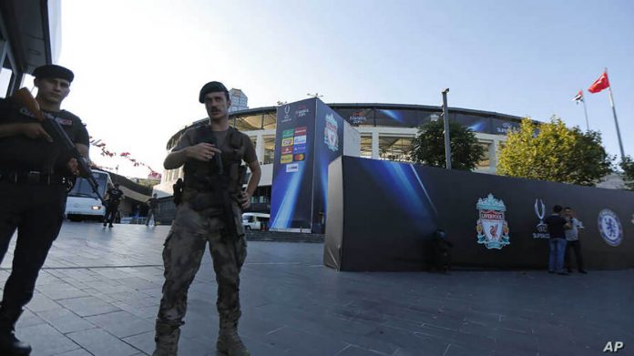 Turkish police officers provide security outside Besiktas Park in Istanbul, Turkey. Turkish police officers provide security outside Besiktas Park in Istanbul, Turkey. AP/FILE PHOTO