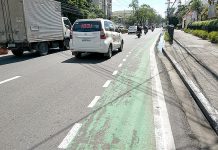 Rain leads to bike lane paint fail Fresh green paint on this bike lane along General Luna Street, Iloilo City is flaking. Engineer Salvador Pedregosa, head of the City Engineer’s Office, says the latex paint they used is not suitable to an asphalt surface. IAN PAUL CORDERO/PN