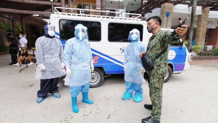 Boracy Reopening Police forces and health personnel conduct a dry run of security and health safety measures that would be implemented for the reopening of the world famous Boracay Island for local tourists on Oct. 1. PRO-6