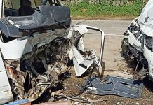 These ambulance and sports utility vehicle turn into a mangled mess of metal after crashing with each other in Barangay Ondoy, Ivisan, Capiz on Monday, Sept. 7. BOMBO RADYO ROXAS