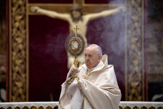 VATICAN-HEALTH-VIRUS-RELIGION-POPE-HOLY-MASS Pope Francis is being “constantly monitored” for signs of the coronavirus, a top Vatican official confirms, after the 83-year old pontiff met with a cardinal who later tested positive. HANDOUT, VATICAN MEDIA VIA AFP/FILE