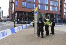 1 killed, 7 hurt in UK late-night stabbings A police officer and vehicles are seen at a cordon in Irving Street in Birmingham after a number of people were stabbed in the city centre, Sunday, Sept. 6, 2020. JACOB KING/PA VIA AP