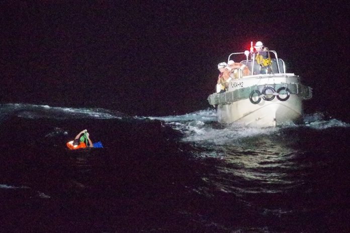 AP In this photo released by the 10th Regional Japan Coast Guard Headquarters, a Filipino crewmember of a Panamanian cargo ship is rescued by Japanese Coast Guard members in the waters off the Amami Oshima, Japan Wednesday In this photo released by the 10th Regional Japan Coast Guard Headquarters, a Filipino crewmember of a Panamanian cargo ship is rescued by Japanese Coast Guard members in the waters off the Amami Oshima, Japan Wednesday, Sept. 2, 2020. AP