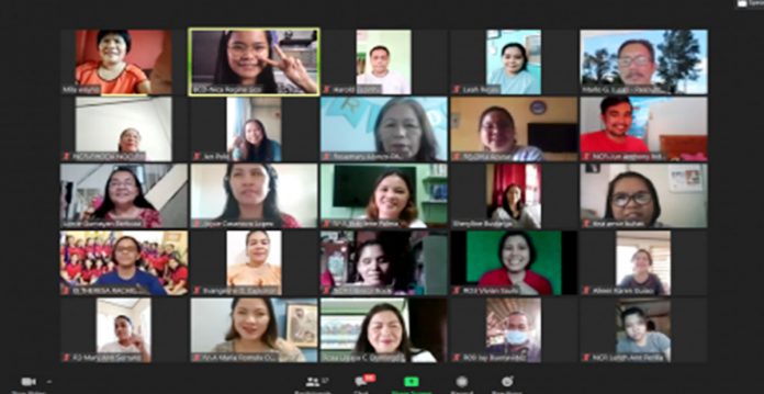 Webinar LEADING THE BLIND Department of Education consultant Milagros Wayno (upper left) speaks during a webinar for Department of Education teacher-writers on curriculum development for learners with visual impairment on Aug. 3 to 5. DEPED-CENTRAL OFFICE/MILA WAYNO