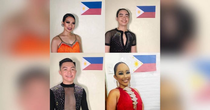 dancetourney Ilonggo dancers (clockwise) Leanne Reigh Lanceta, John Michael Tamudtamud, Joemel Jan Magallanes and Dana Angelica Galfo displayed their dominance in Malaysia’s 18th Crystal Dancesport Championship 2020 held over the weekend via Zoom. PHOTO COURTESY OF MATTHEW BALBASTRO