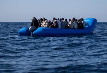 An inflatable boat with 47 migrants on board is pictured while being rescued by the Dutch-flagged Sea Watch 3 off Libya’s coasts in Jan. 2019. AFP