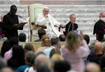 Pope Francis holds weekly general audience at Aula Paolo VI at the Vatican, Oct. 7, 2020. VATICAN MEDIA/¬HANDOUT VIA REUTERS