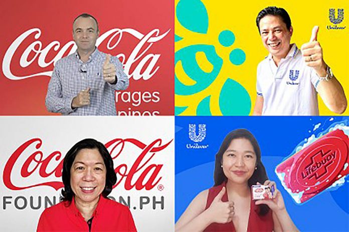 Coca-cola Commitment and excitement from Coca-Cola and Unilever Philippines to launch Project Clean Hands (From upper left: Gareth McGeown, CCBPI President & CEO; Cecile Alcantara, CCFPI President; Ed Sunico, Unilever Vice President; and Ann Esteves, Unilever Marketing Director)
