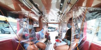 SAFE DISTANCE. Passengers inside a public utility jeepey keep a seat apart from each other to avert the spread of coronavirus. IAN PAUL CORDERO/PN