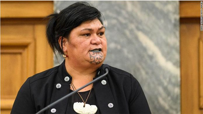 Nanaia Mahuta introduces Prime Minister of Papua New Guinea James Marape to guests at Parliament on Feb. 24, 2020 in Wellington, New Zealand.