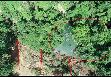 Aerial view of the damming observed along Matha River located down slope of the landslide, Brgy. Bongbongan 3, Hamtic, Antique. DENR-PENRO Antique