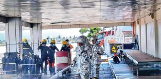 The Kalibo International Airport undertakes disinfection after every flight. Personnel also clean airport areas twice a day. PHOTO KALIBO ARFF
