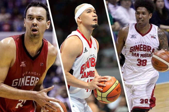 Barangay Ginebra San Miguel Kings head coach Tim Cone hopes to have Gregory Slaughter (left), Mark Caguioa (center) and Negrense Joe Devance back for their title defense. PBA AND PAUL RYAN TAN/TV5 Barangay Ginebra San Miguel Kings head coach Tim Cone hopes to have Gregory Slaughter (left), Mark Caguioa (center) and Negrense Joe Devance back for their title defense. PBA AND PAUL RYAN TAN/TV5