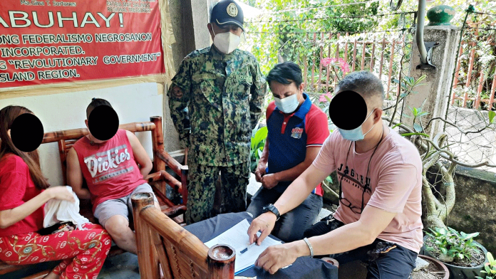 Simeon Libo-on (second from left) is the “top 2” suspected drug personality in Manapla, Negros Occidental. He was caught in a drug buy-bust operation on Jan. 23. MANAPLA POLICE STATION