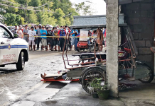 ‘Trike’ driver shot to death by motorcycle-riding gunmen Authorities cordon this area in Barangay Pahanocoy, Bacolod City where tricycle driver Noel Peraren was shot dead by motorcycle-riding assassins early morning yesterday. BCPO
